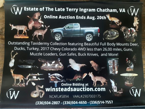 August 20th Estate of The Late Terry L. Ingram, Chatham, VA 2017 Chevy  Colorado, Wildlife Mounts